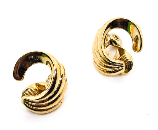 Monet gold toned vintage swirl 1980's retro clip on earrings
