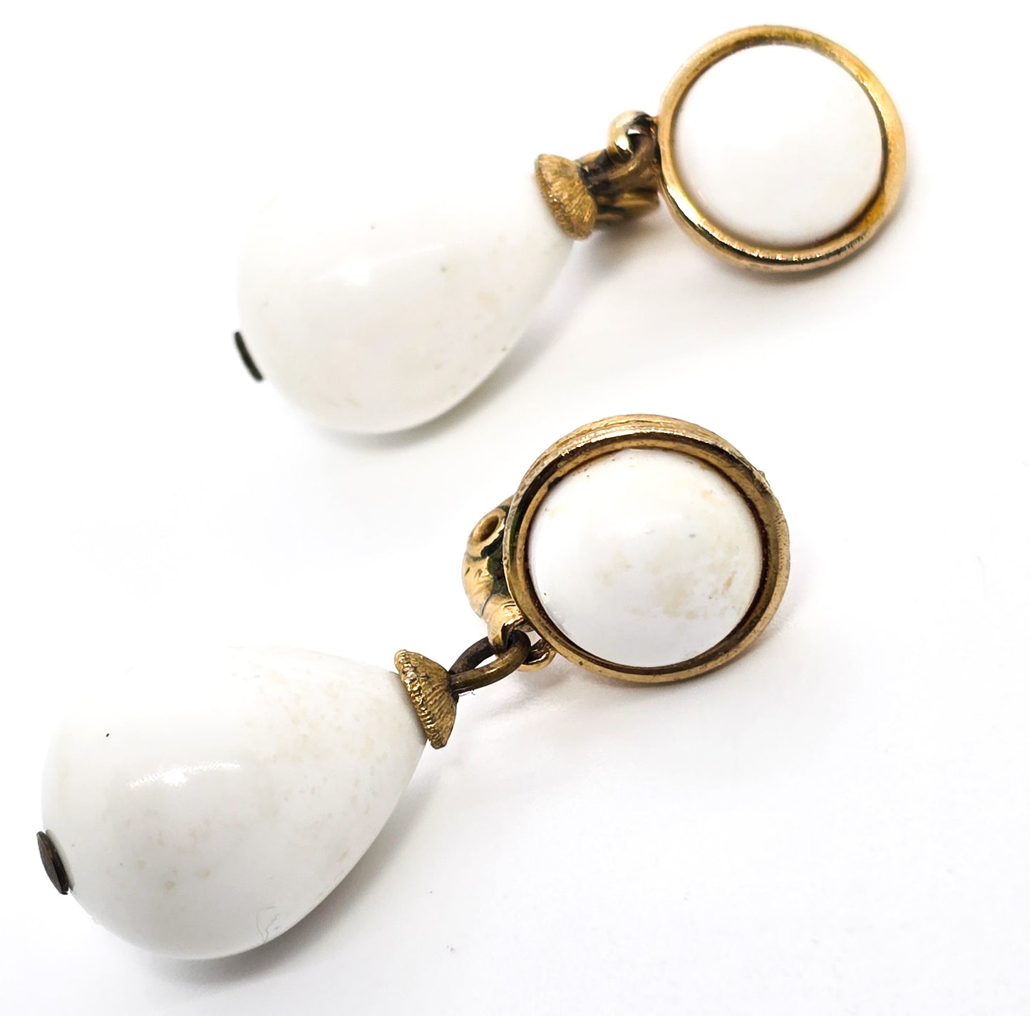 Monet Gold and white Lucite retro vintage signed clip on earrings