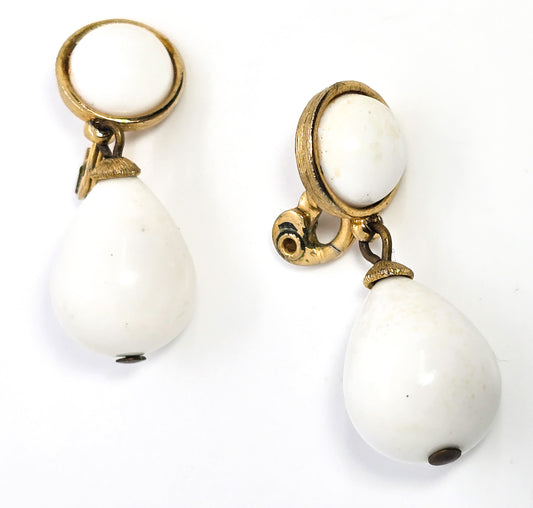 Monet Gold and white Lucite retro vintage signed clip on earrings