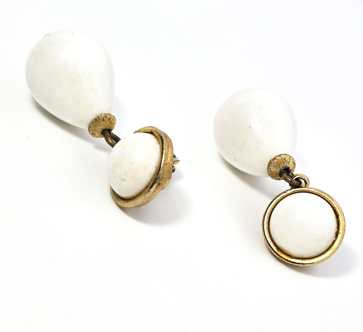 Monet Gold and white Lucite retro vintage signed clip on earrings