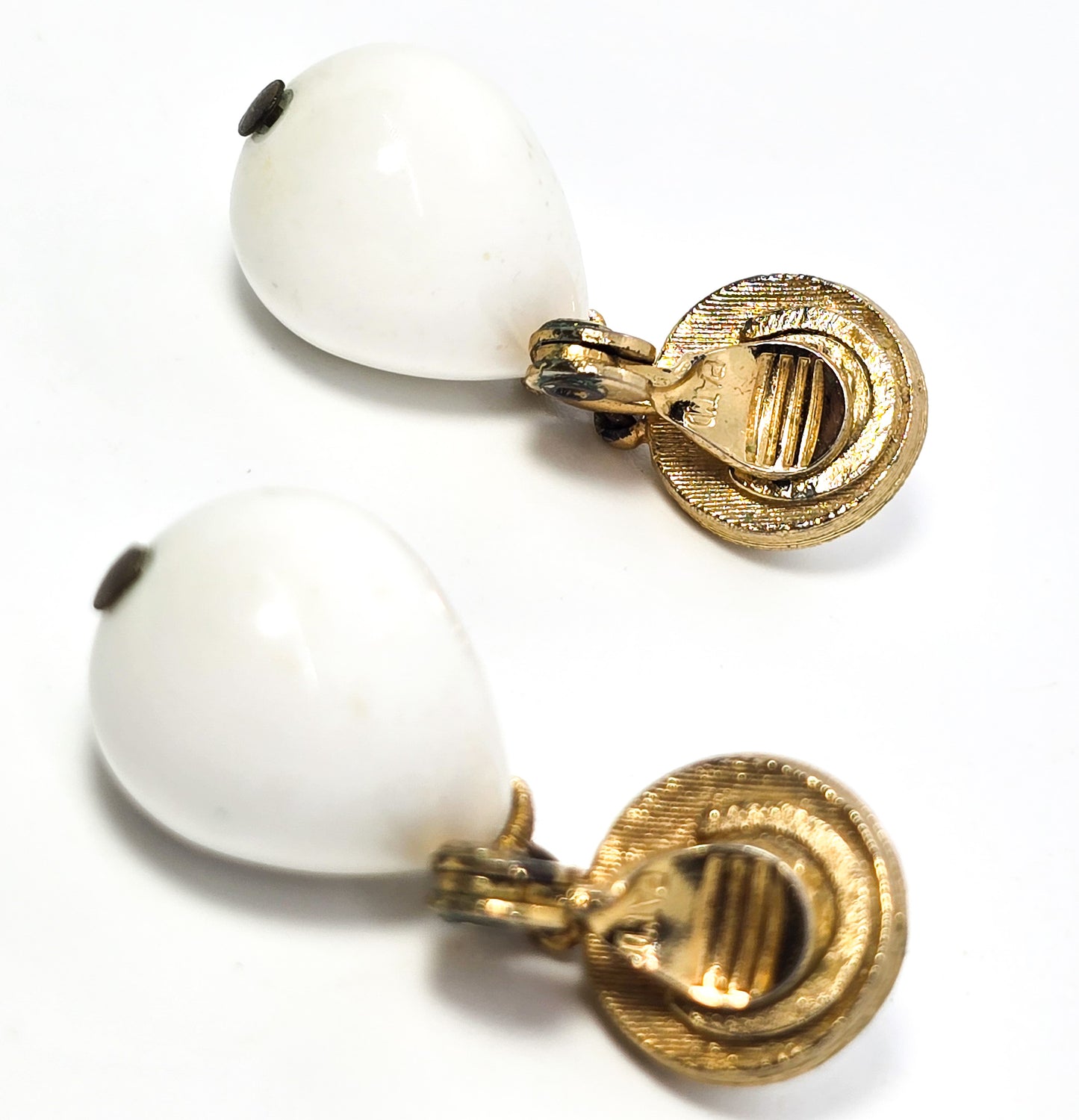 Monet Gold and white Lucite retro vintage signed clip on earrings