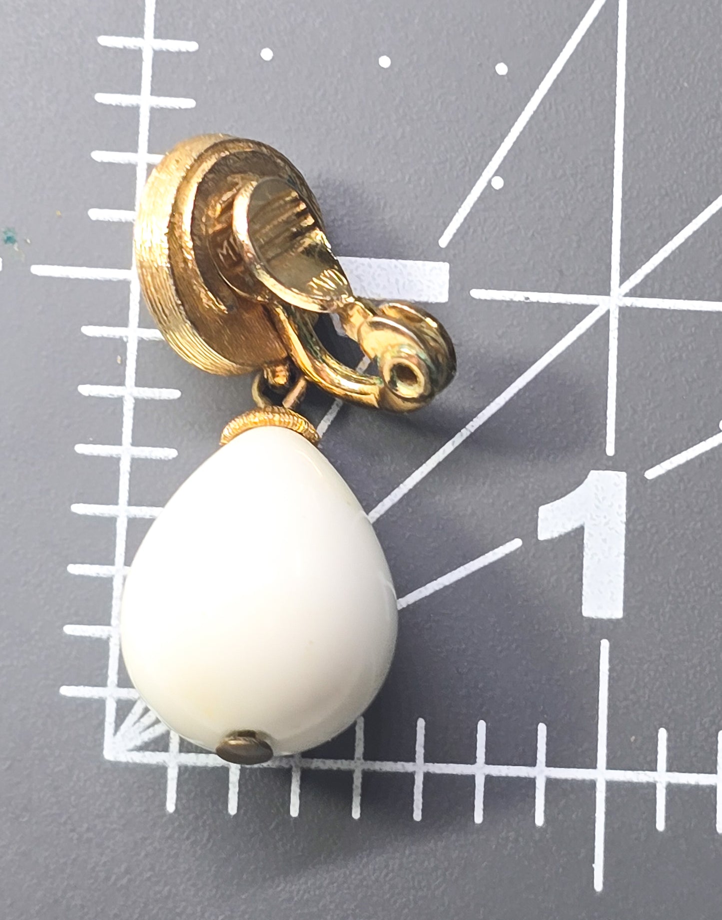 Monet Gold and white Lucite retro vintage signed clip on earrings