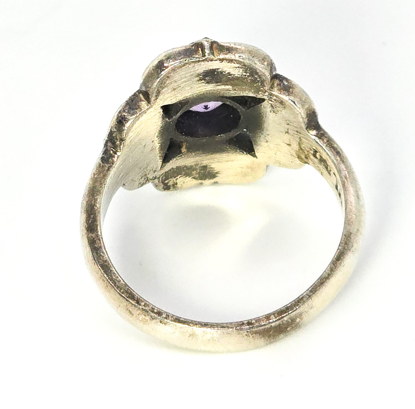LBB TH Amethyst and marcasite vintage purple flower sterling silver ring size 8