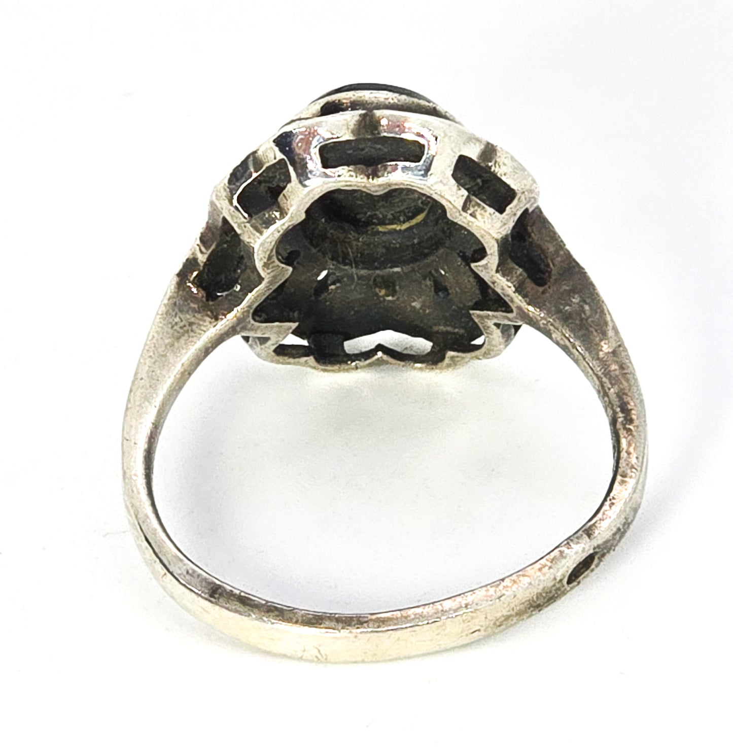 Black onyx and marcasite vintage sterling silver retro ring size 6.75
