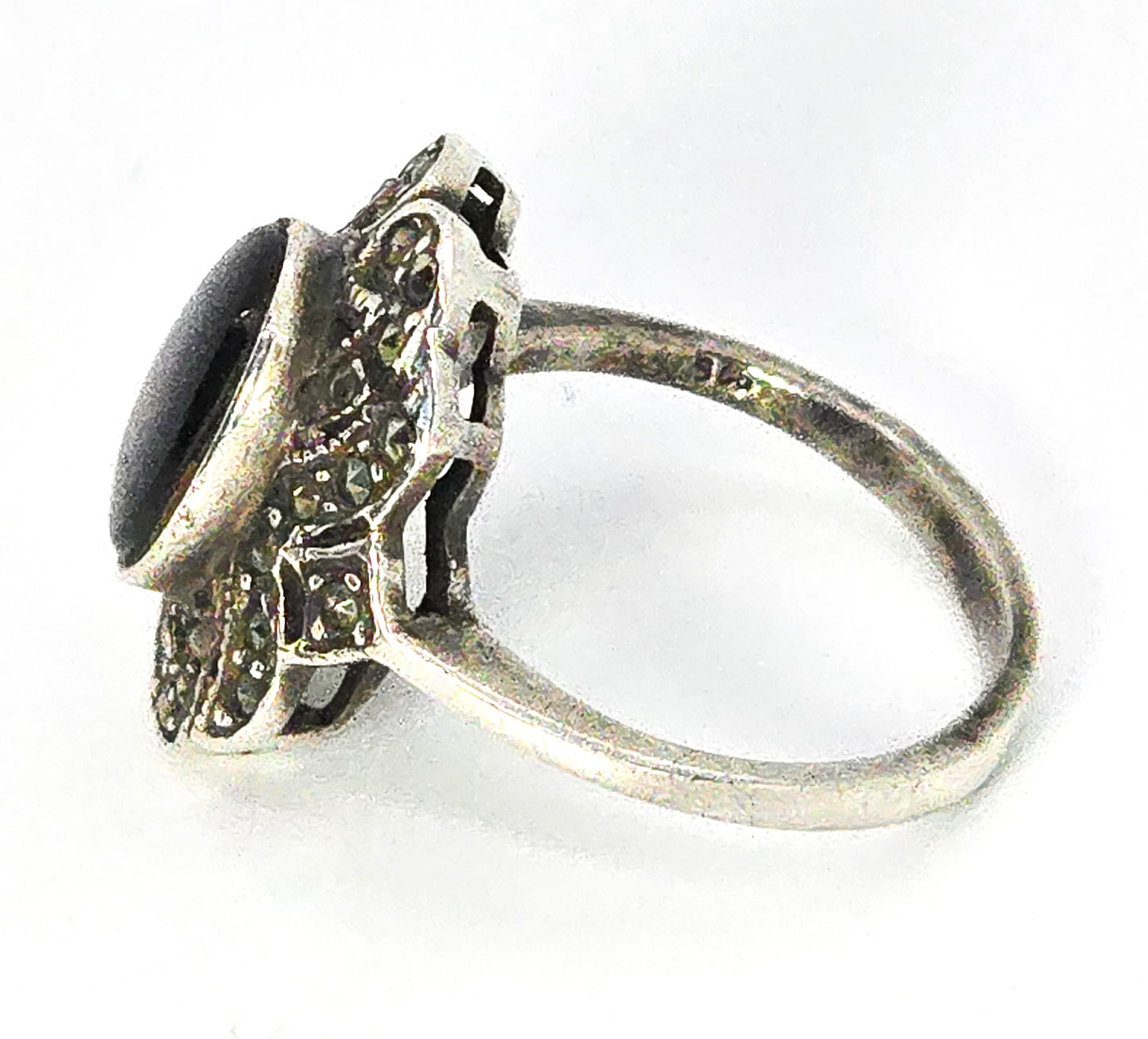 Black onyx and marcasite vintage sterling silver retro ring size 6.75