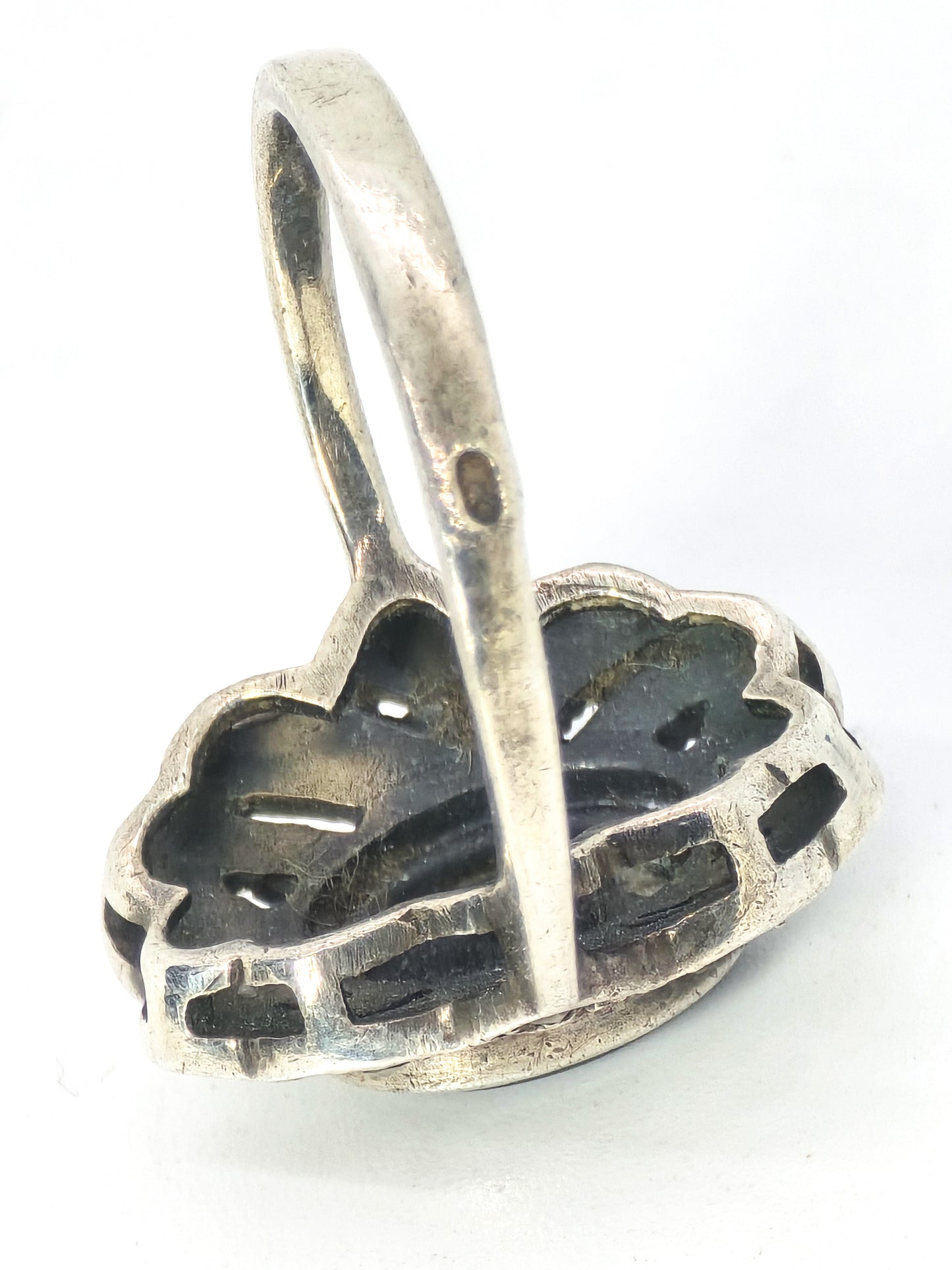 Black onyx and marcasite vintage sterling silver retro ring size 6.75