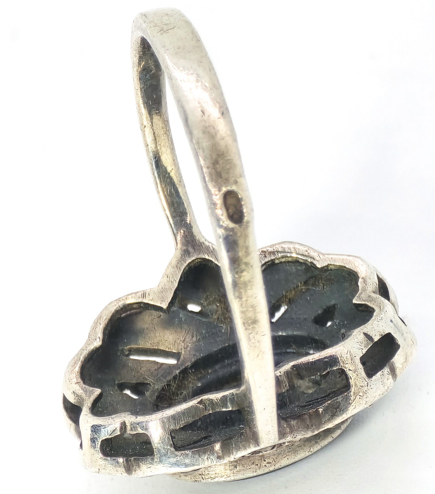 Black onyx and marcasite vintage sterling silver retro ring size 6.75