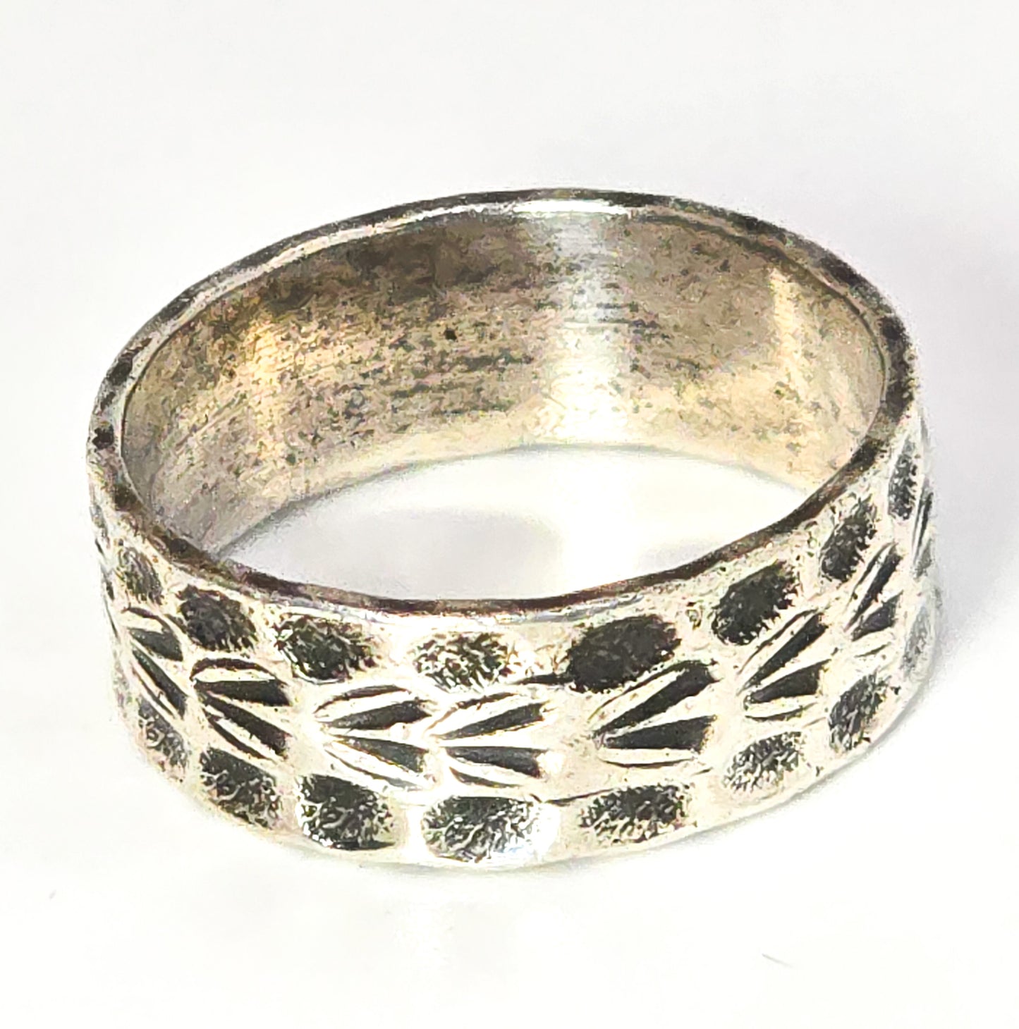 Antique Cigar band tooled thick sterling silver ring size 6
