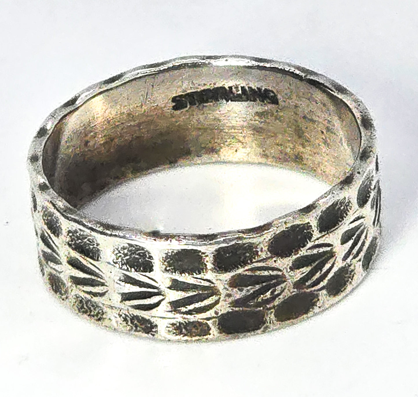 Antique Cigar band tooled thick sterling silver ring size 6