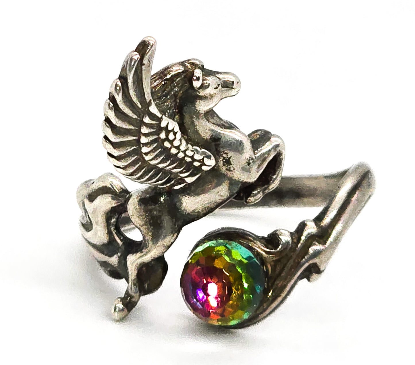 Shube Flying Pegasus prism crystal ball sterling silver vintage torsade ring size 9 Dakota West