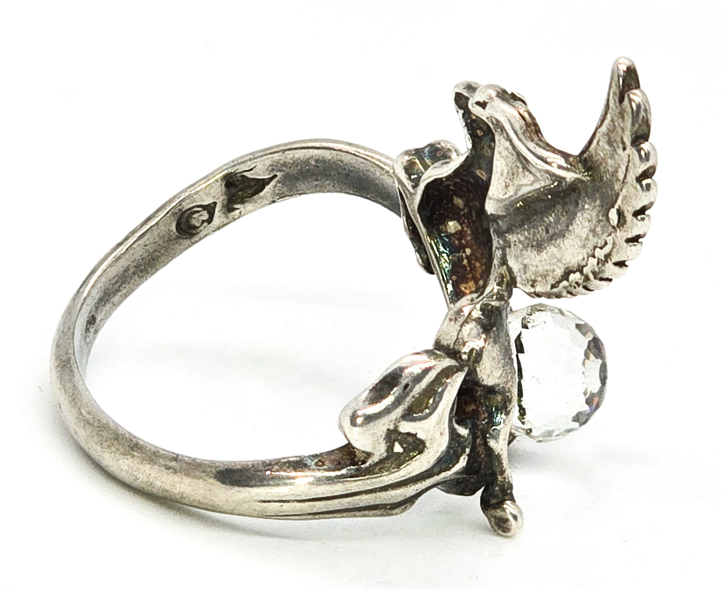 Shube Flying Pegasus prism crystal ball sterling silver vintage torsade ring size 9 Dakota West