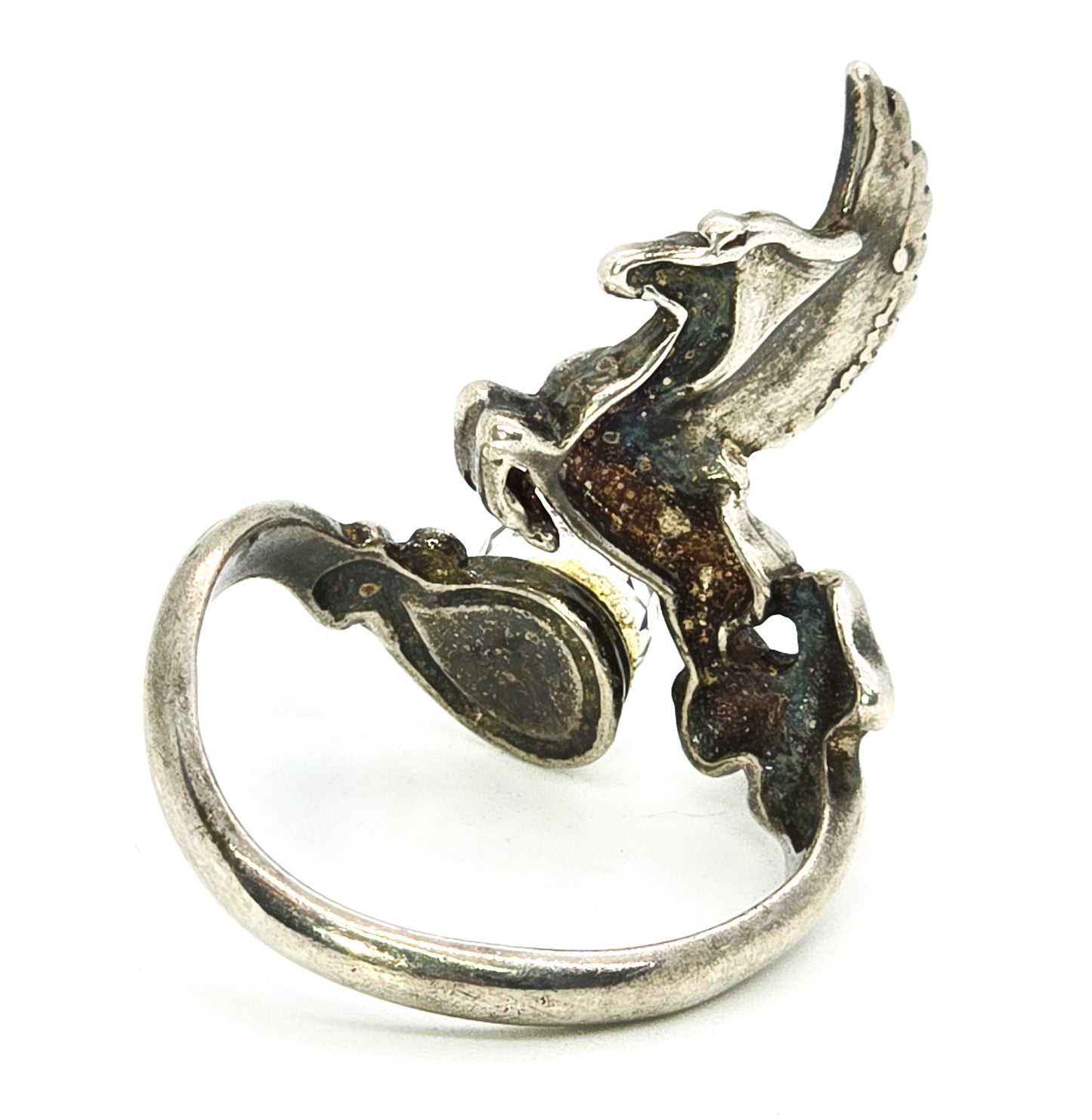 Shube Flying Pegasus prism crystal ball sterling silver vintage torsade ring size 9 Dakota West