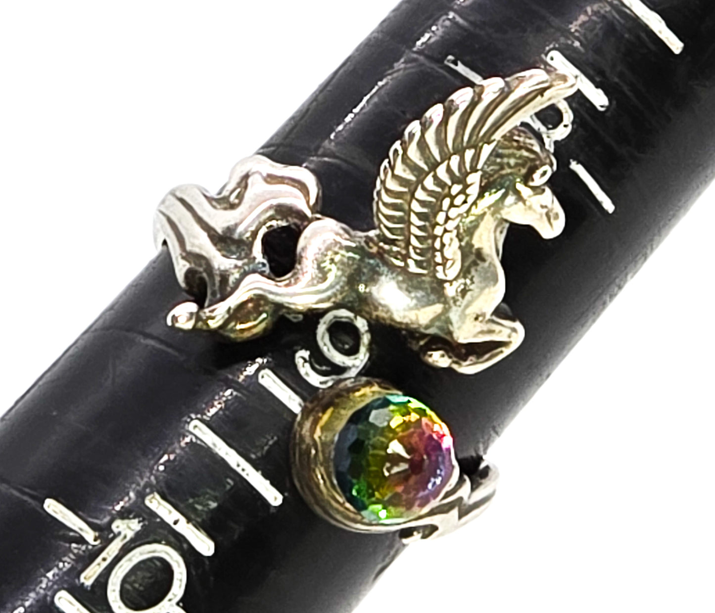 Shube Flying Pegasus prism crystal ball sterling silver vintage torsade ring size 9 Dakota West