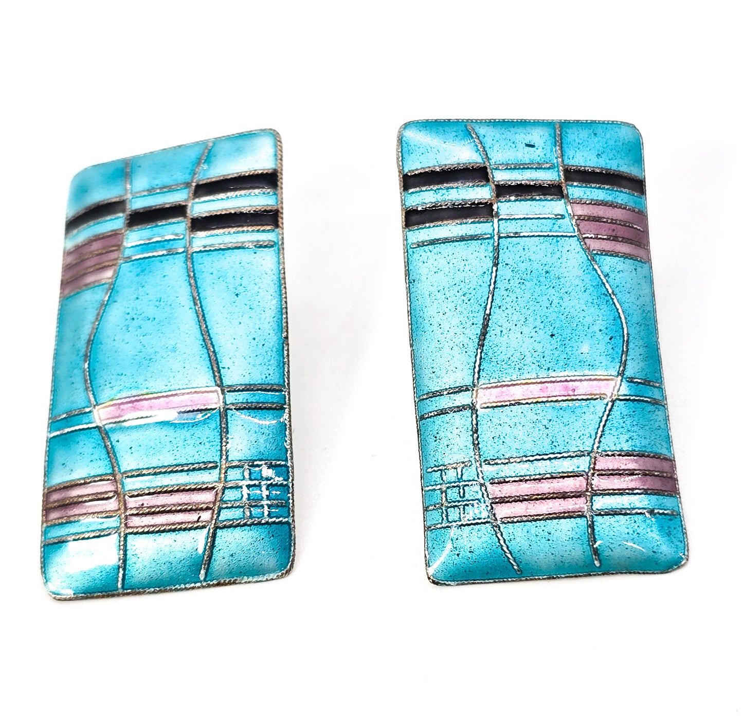 Shashi Singapuri Laurel Inc Turquoise Mondrian vintage sterling silver enamel earrings
