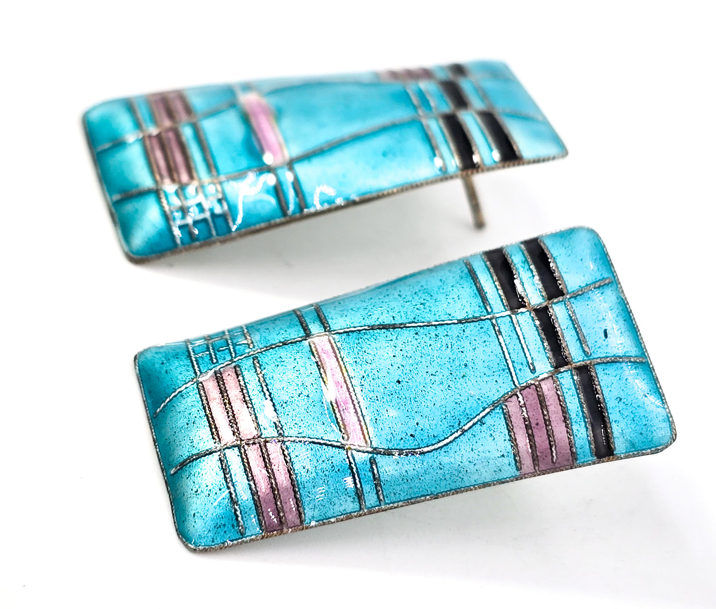 Shashi Singapuri Laurel Inc Turquoise Mondrian vintage sterling silver enamel earrings