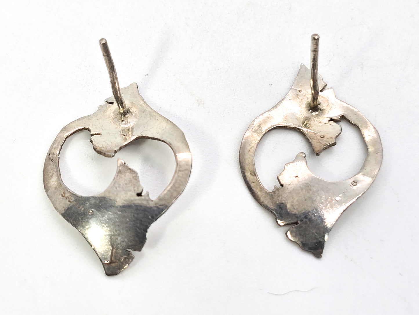 Double lily flower Art Nouveau vintage sterling silver stud earrings
