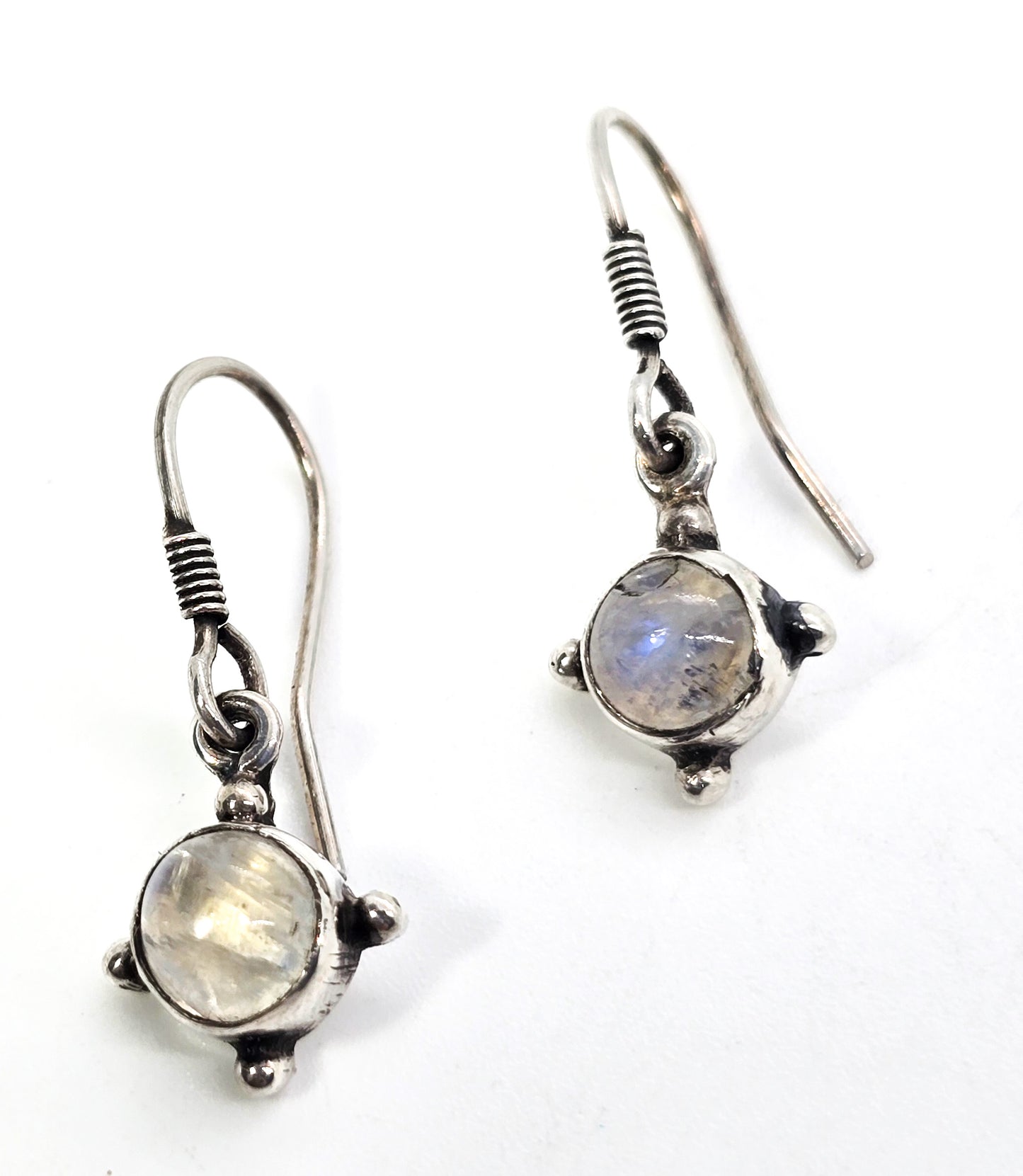 Blue moonstone gemstone tribal Balinese style boho sterling silver drop earrings