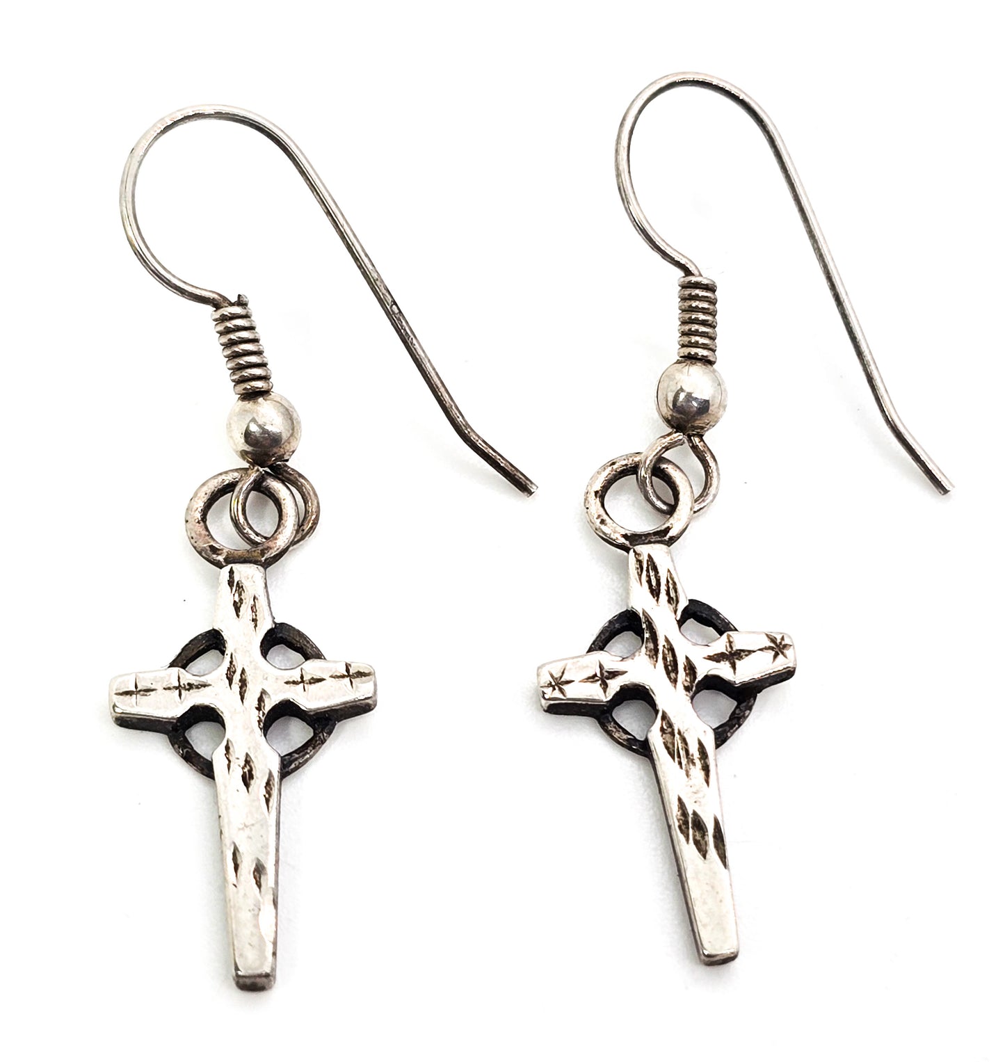 Silver cross with halo sterling silver vintage drop earrings