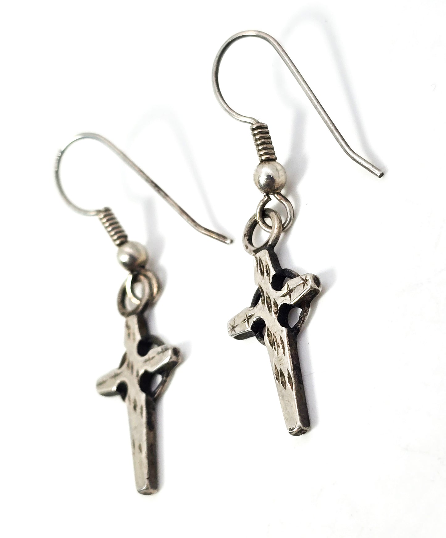 Silver cross with halo sterling silver vintage drop earrings