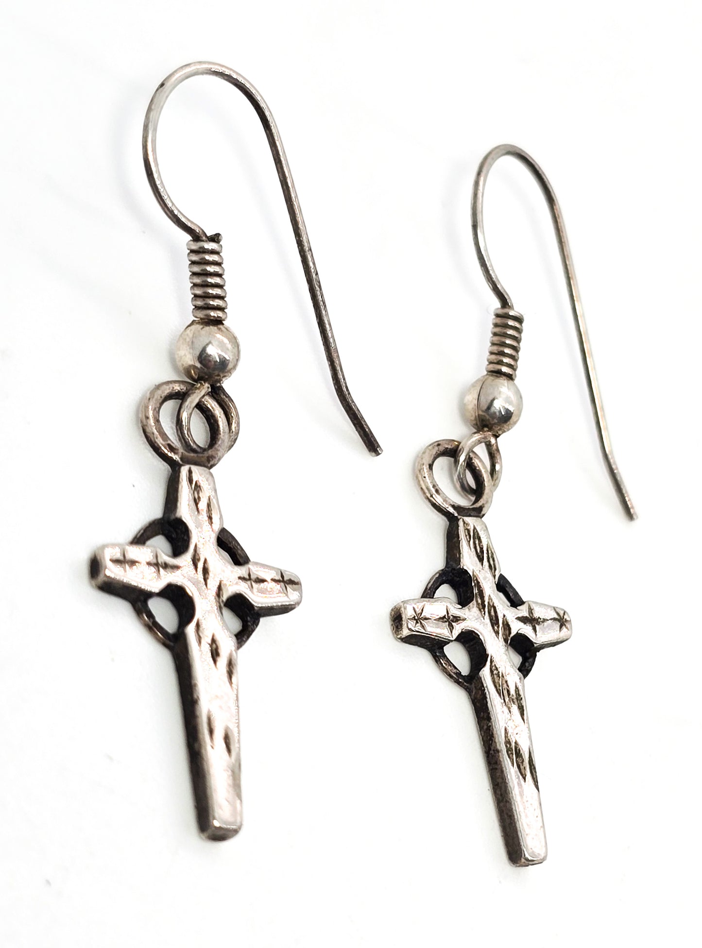 Silver cross with halo sterling silver vintage drop earrings