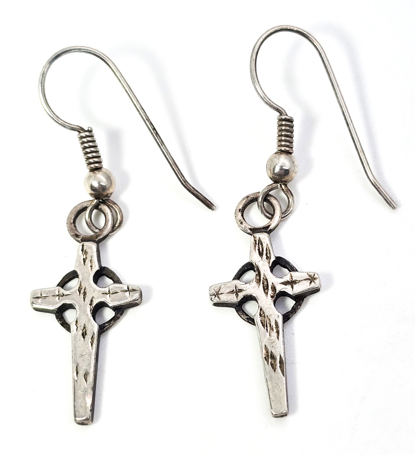 Silver cross with halo sterling silver vintage drop earrings