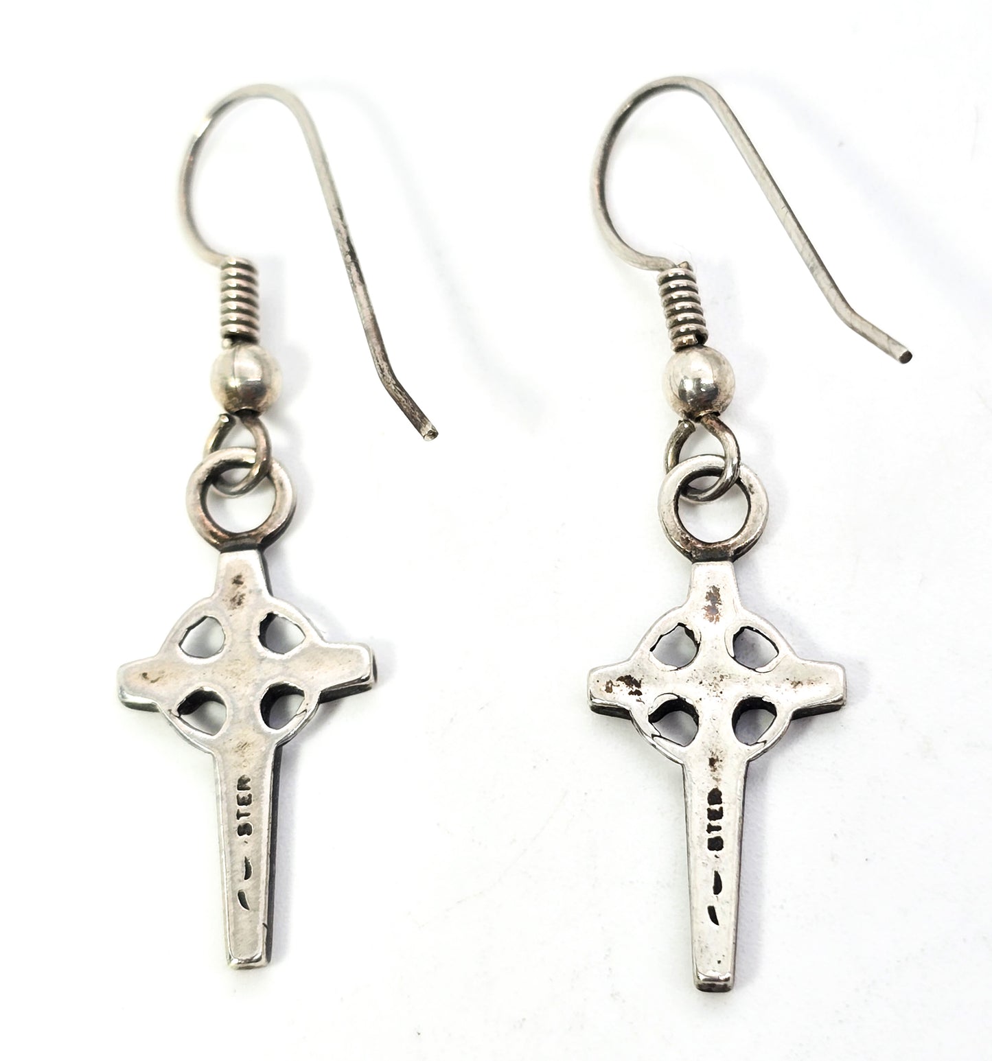 Silver cross with halo sterling silver vintage drop earrings