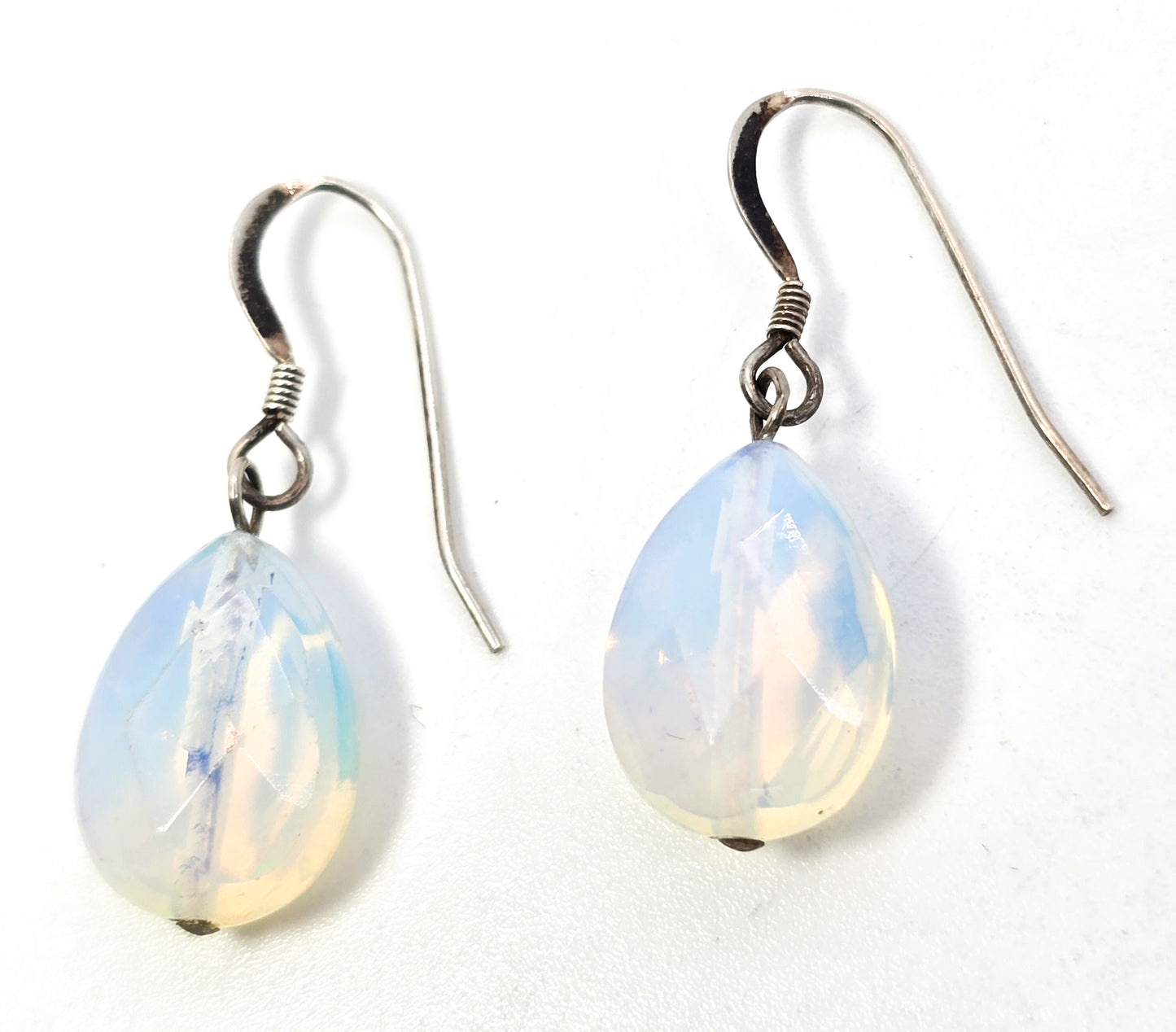 Opalite faceted opal glass sterling silver drop beaded earrings