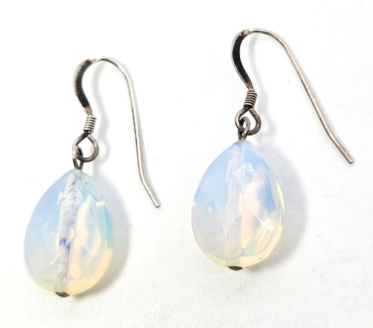 Opalite faceted opal glass sterling silver drop beaded earrings
