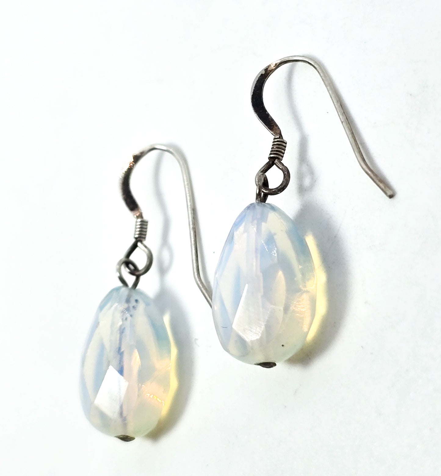 Opalite faceted opal glass sterling silver drop beaded earrings