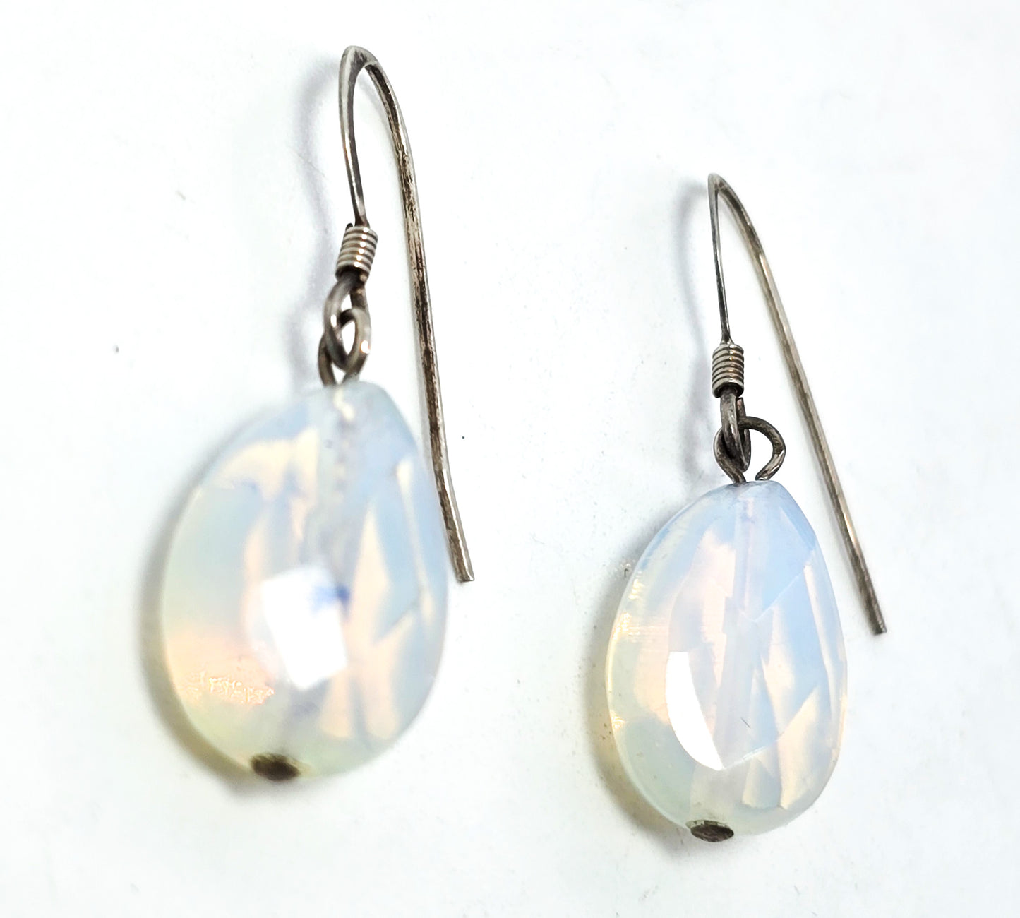 Opalite faceted opal glass sterling silver drop beaded earrings