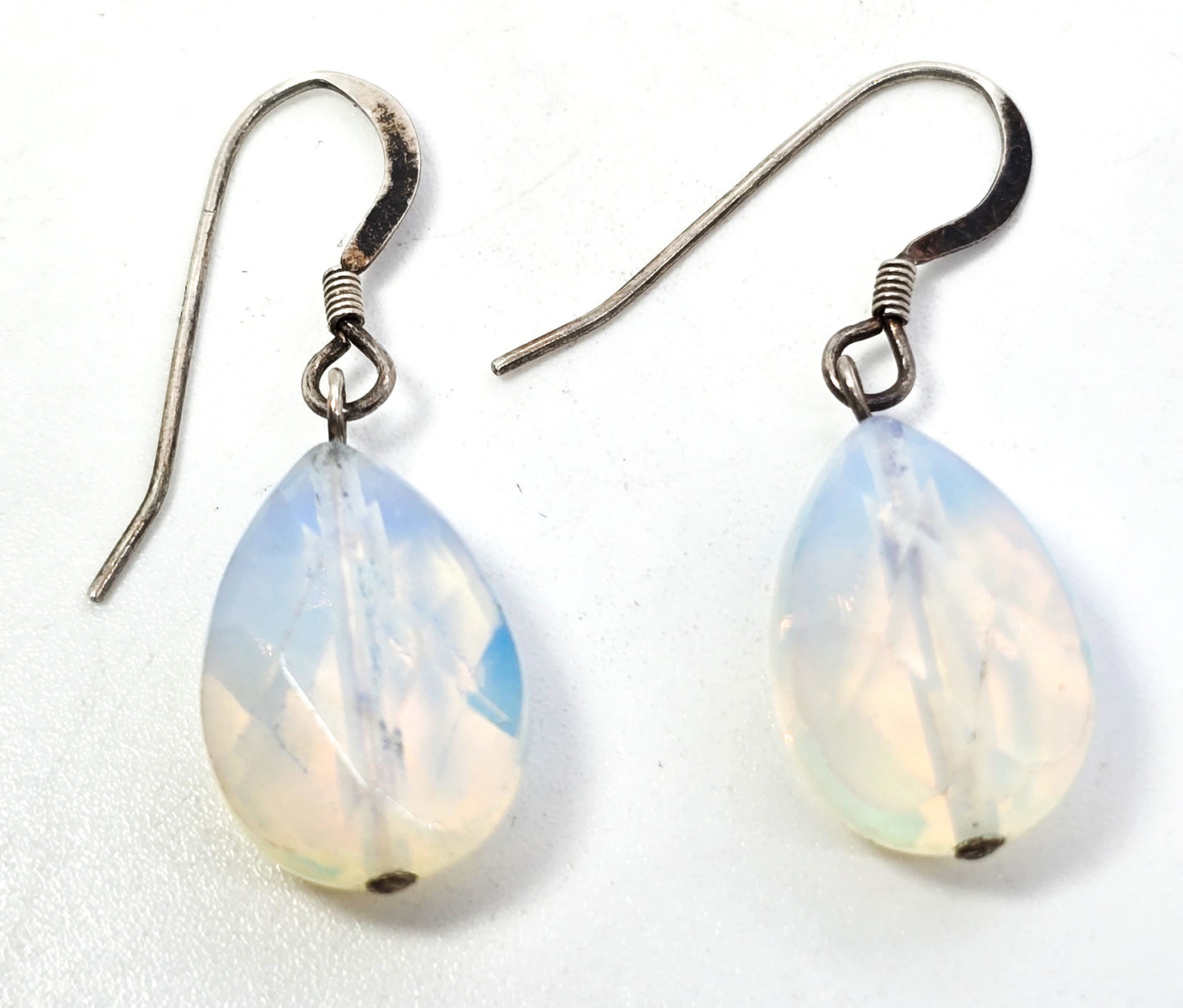 Opalite faceted opal glass sterling silver drop beaded earrings