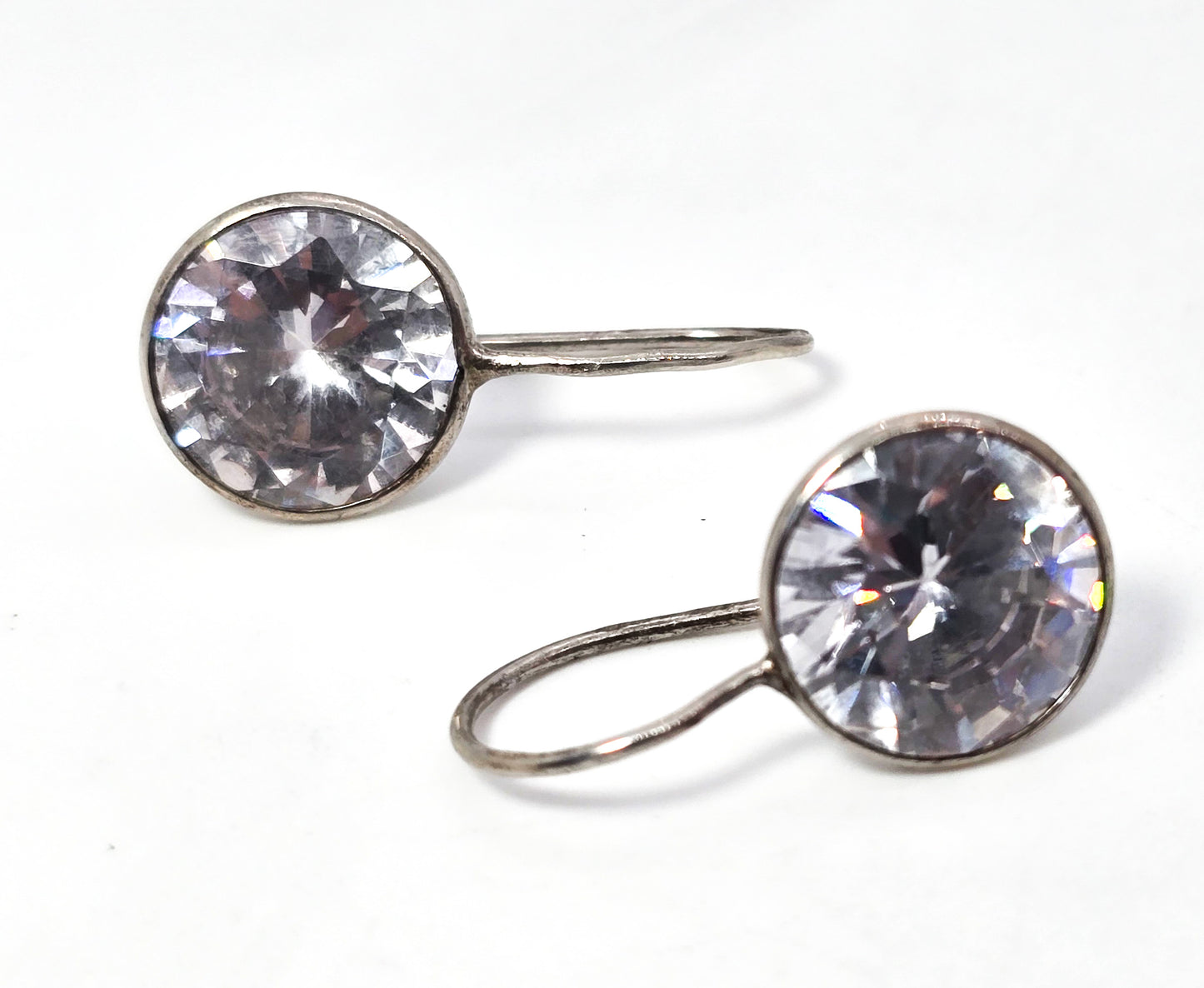Head light Large Faceted Clear Swarovski crystal elements sterling silver earrings