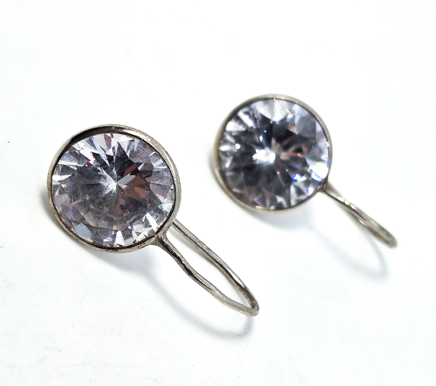 Head light Large Faceted Clear Swarovski crystal elements sterling silver earrings