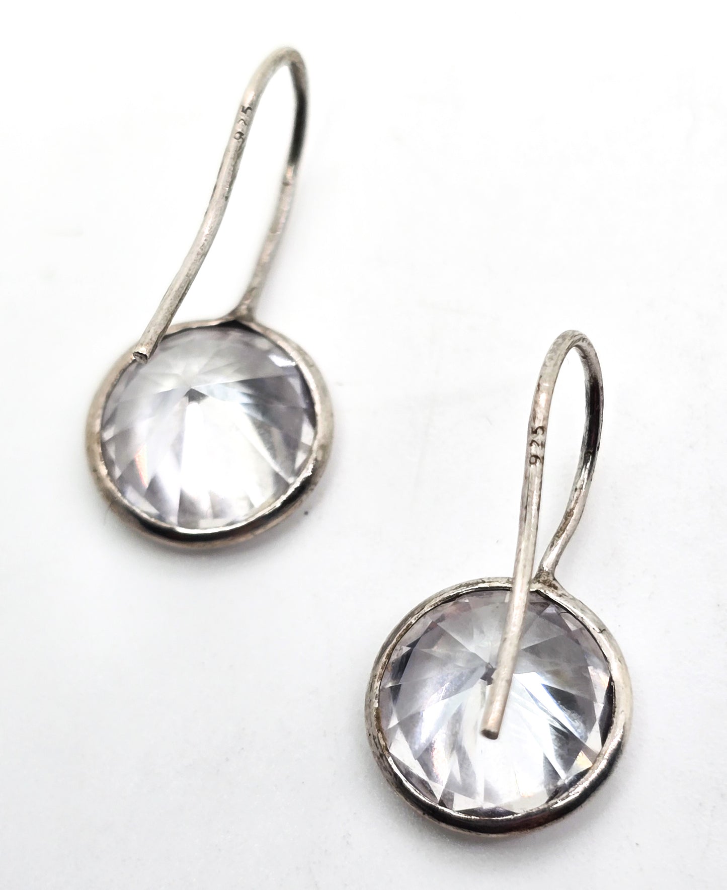 Head light Large Faceted Clear Swarovski crystal elements sterling silver earrings