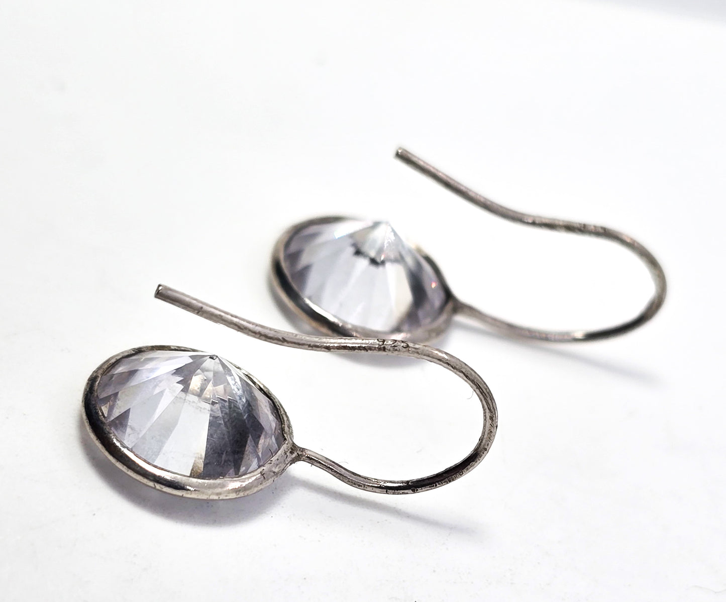 Head light Large Faceted Clear Swarovski crystal elements sterling silver earrings