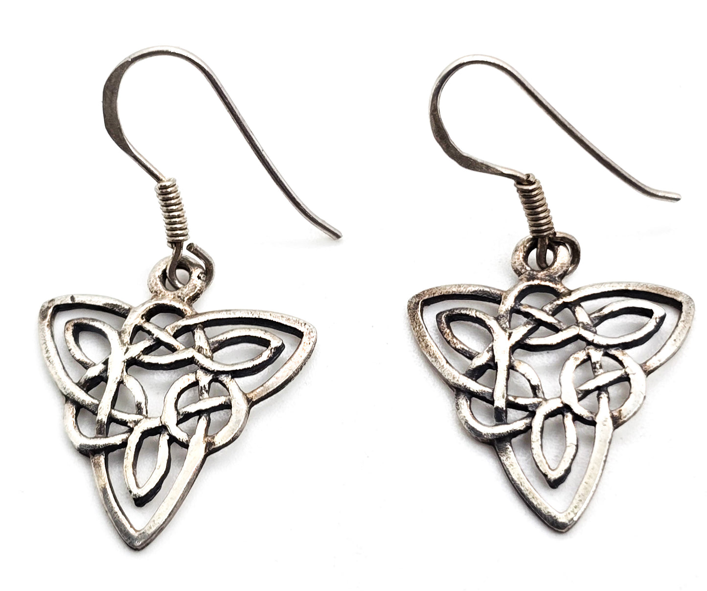 Celtic knot long Irish trinity knot Triangle Druid sterling silver earrings