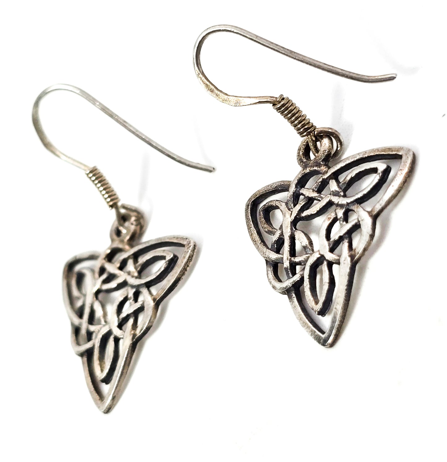 Celtic knot long Irish trinity knot Triangle Druid sterling silver earrings