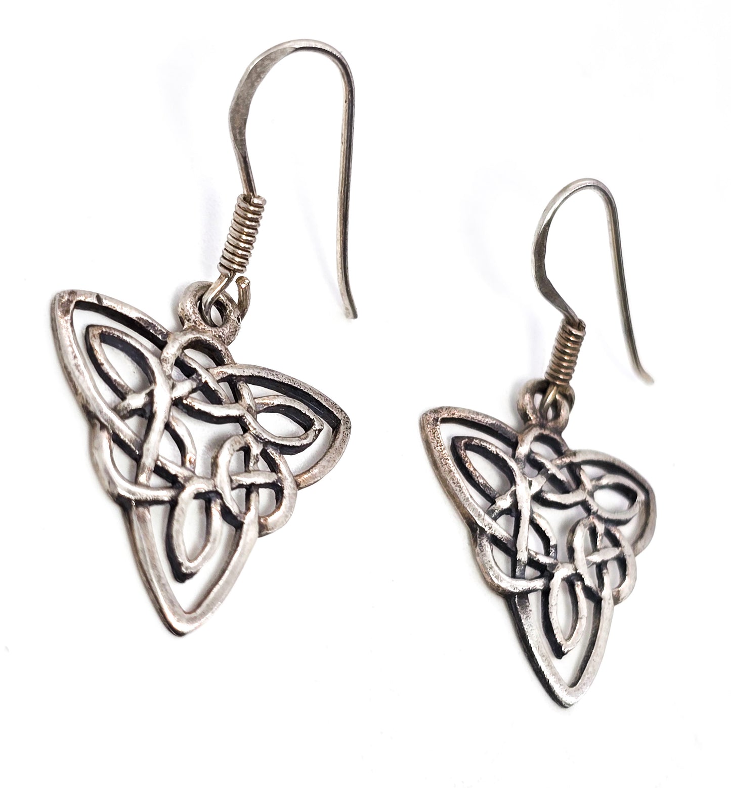 Celtic knot long Irish trinity knot Triangle Druid sterling silver earrings