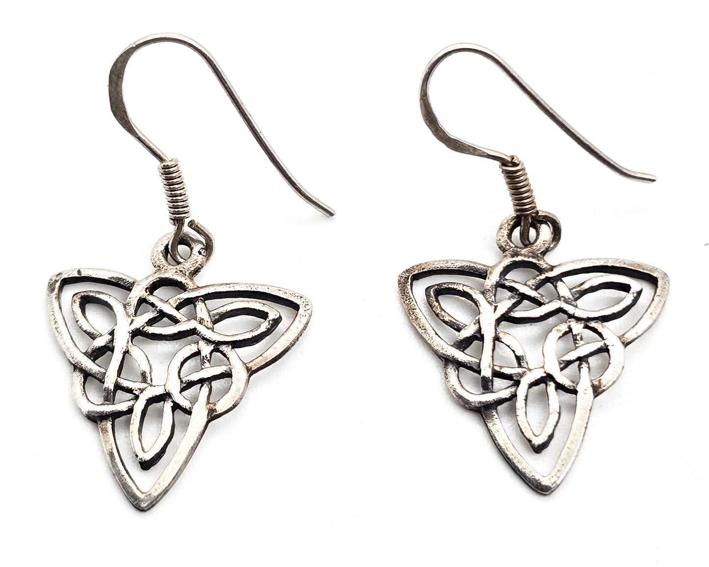 Celtic knot long Irish trinity knot Triangle Druid sterling silver earrings