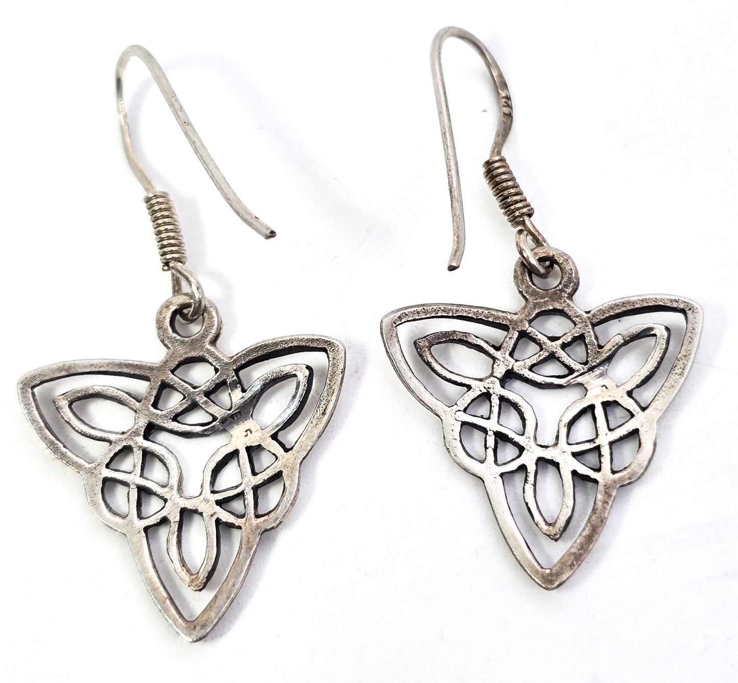 Celtic knot long Irish trinity knot Triangle Druid sterling silver earrings