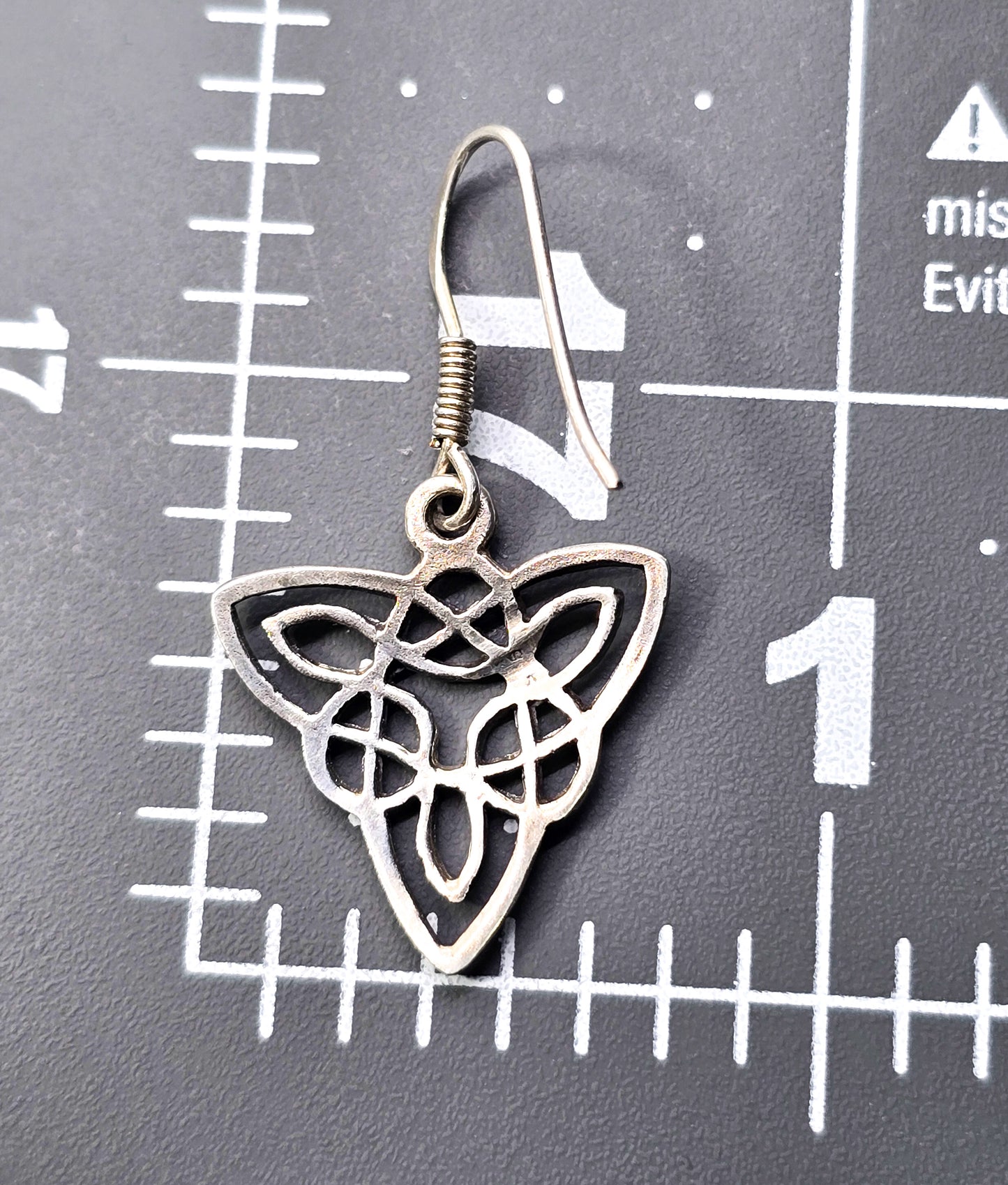 Celtic knot long Irish trinity knot Triangle Druid sterling silver earrings