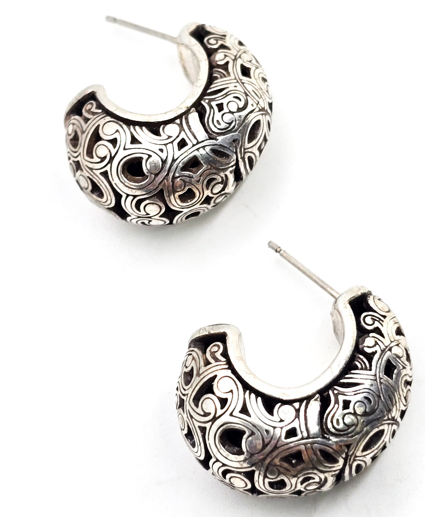 Balinese Tribal Open work filigree sterling silver plated retro hoop earrings