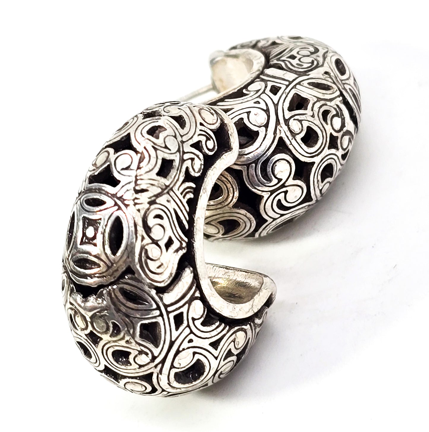 Balinese Tribal Open work filigree sterling silver plated retro hoop earrings