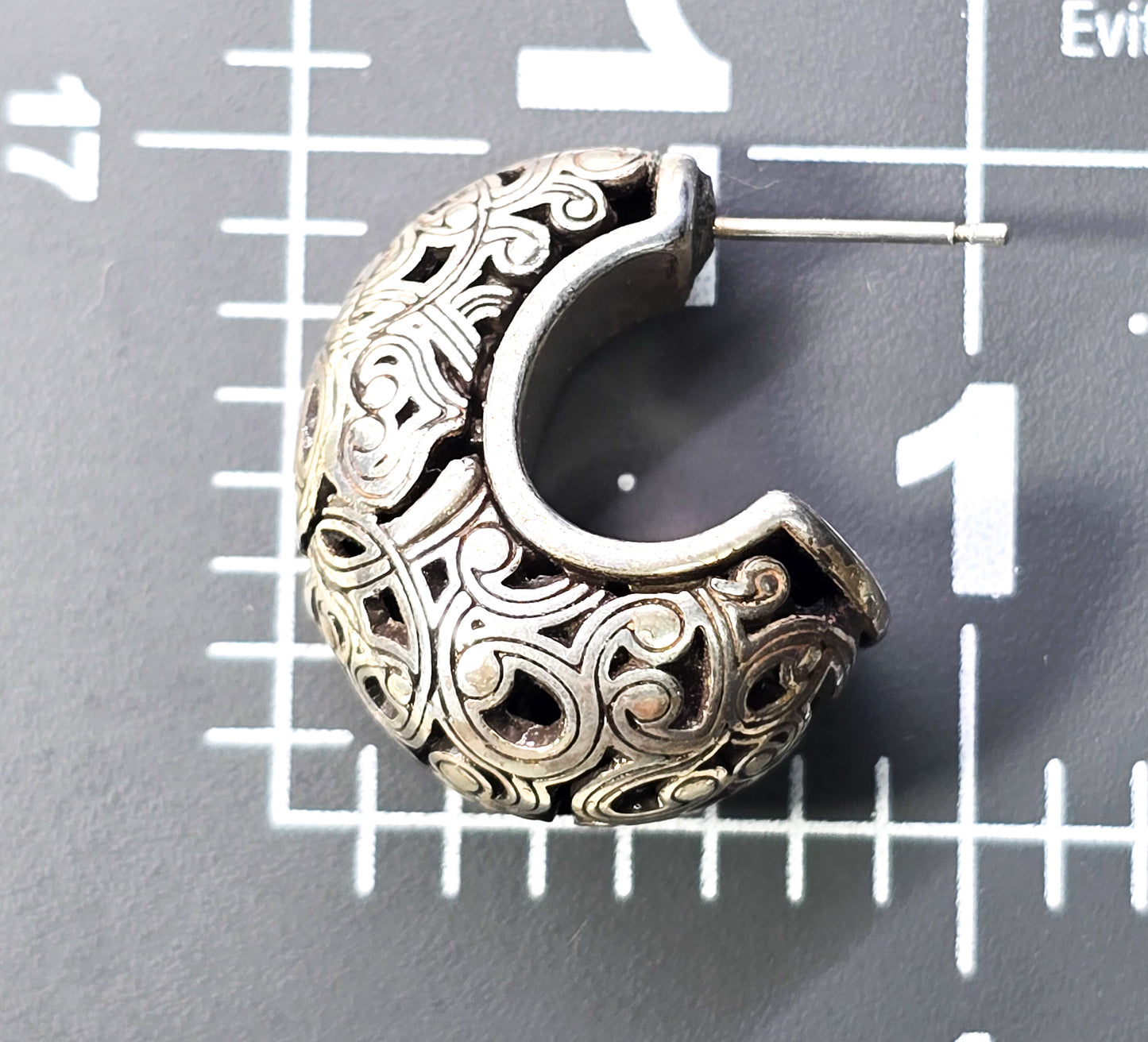 Balinese Tribal Open work filigree sterling silver plated retro hoop earrings