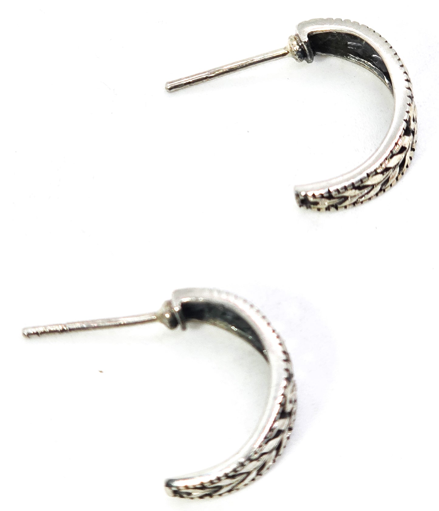 Heart filigree Open work vintage sterling silver crescent hoop earrings