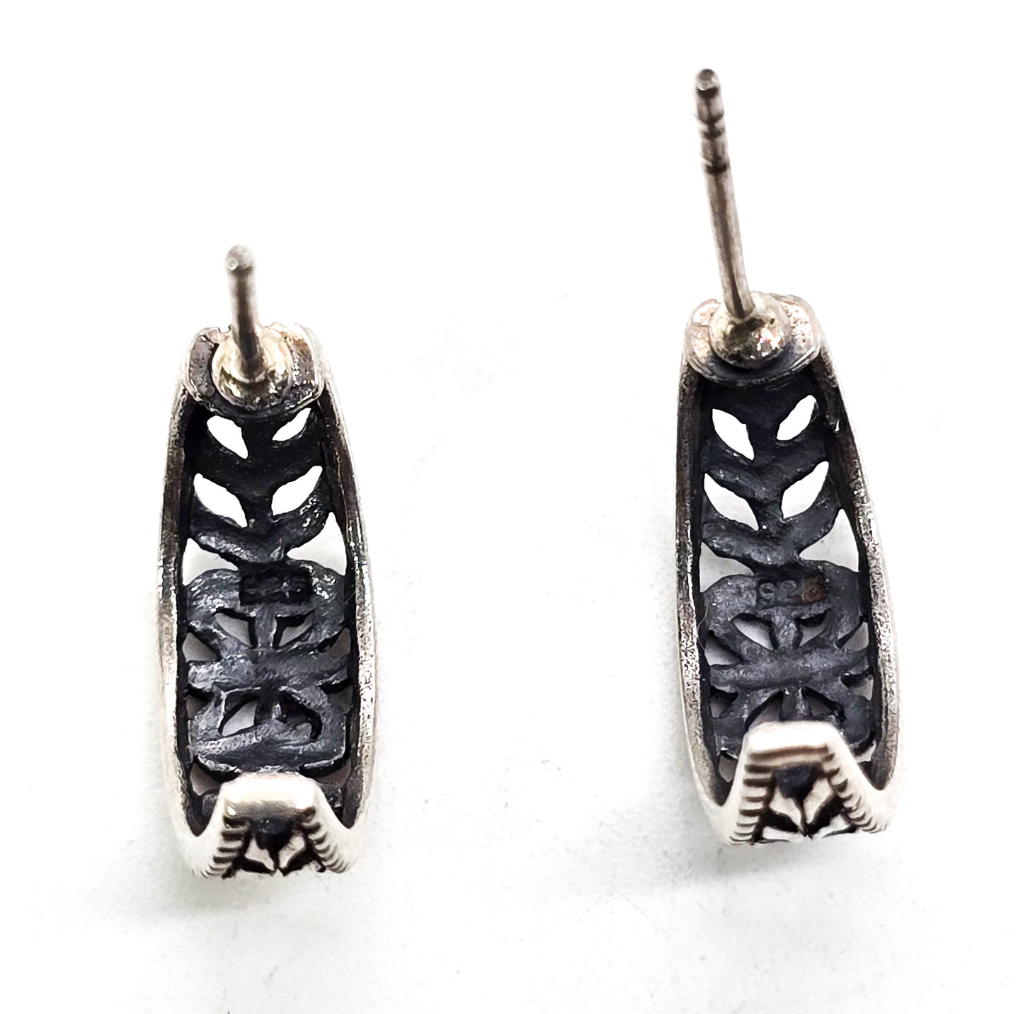 Heart filigree Open work vintage sterling silver crescent hoop earrings