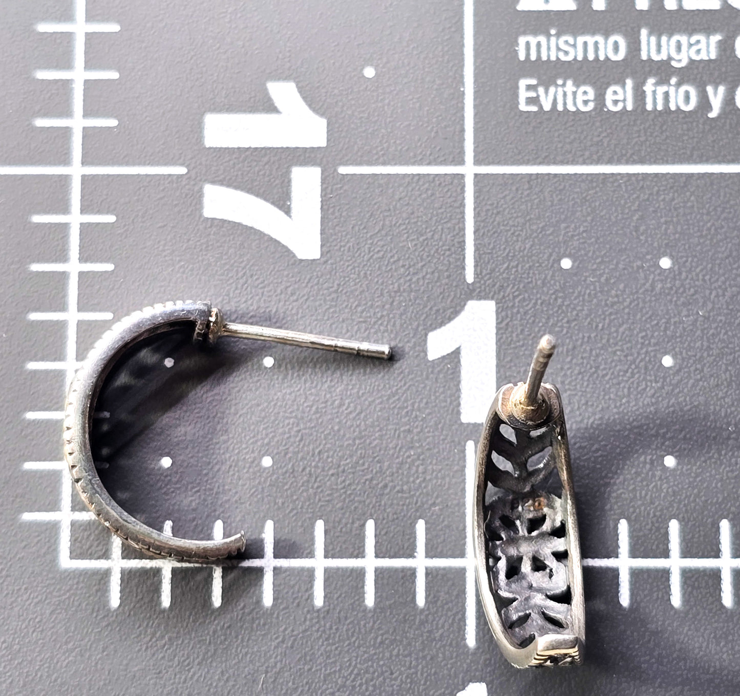 Heart filigree Open work vintage sterling silver crescent hoop earrings