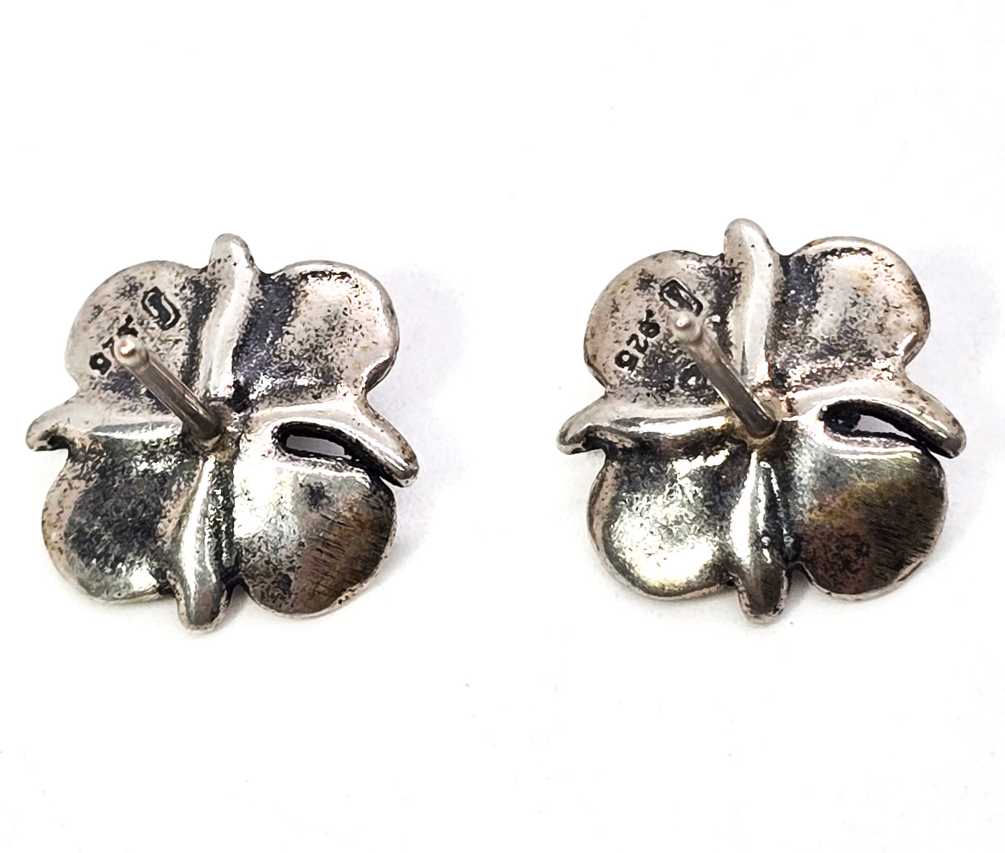 Flower stud detailed signed sterling silver four petal stud earrings