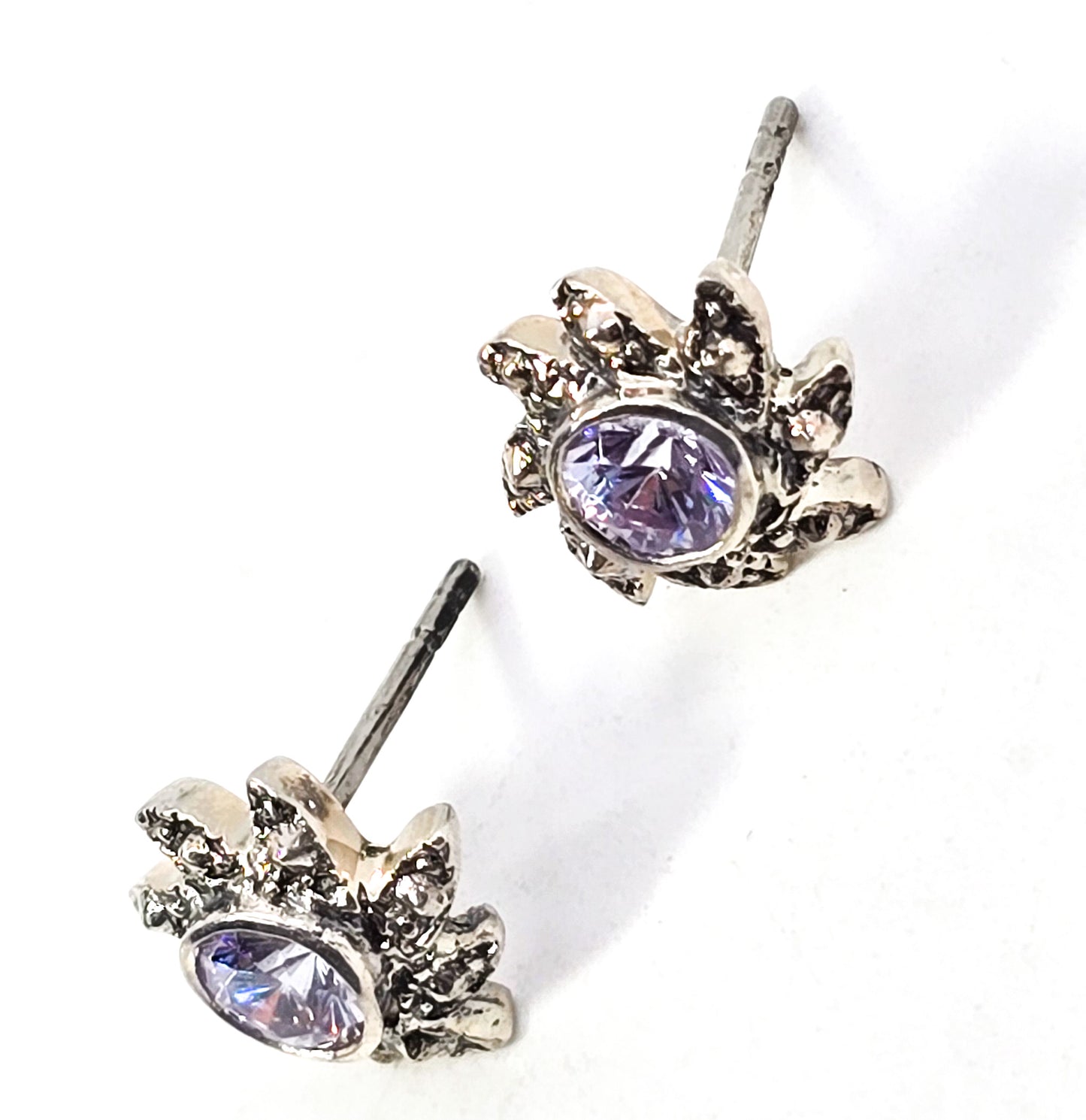 Spinning flower CZ cubic zirconia sterling silver stud earrings