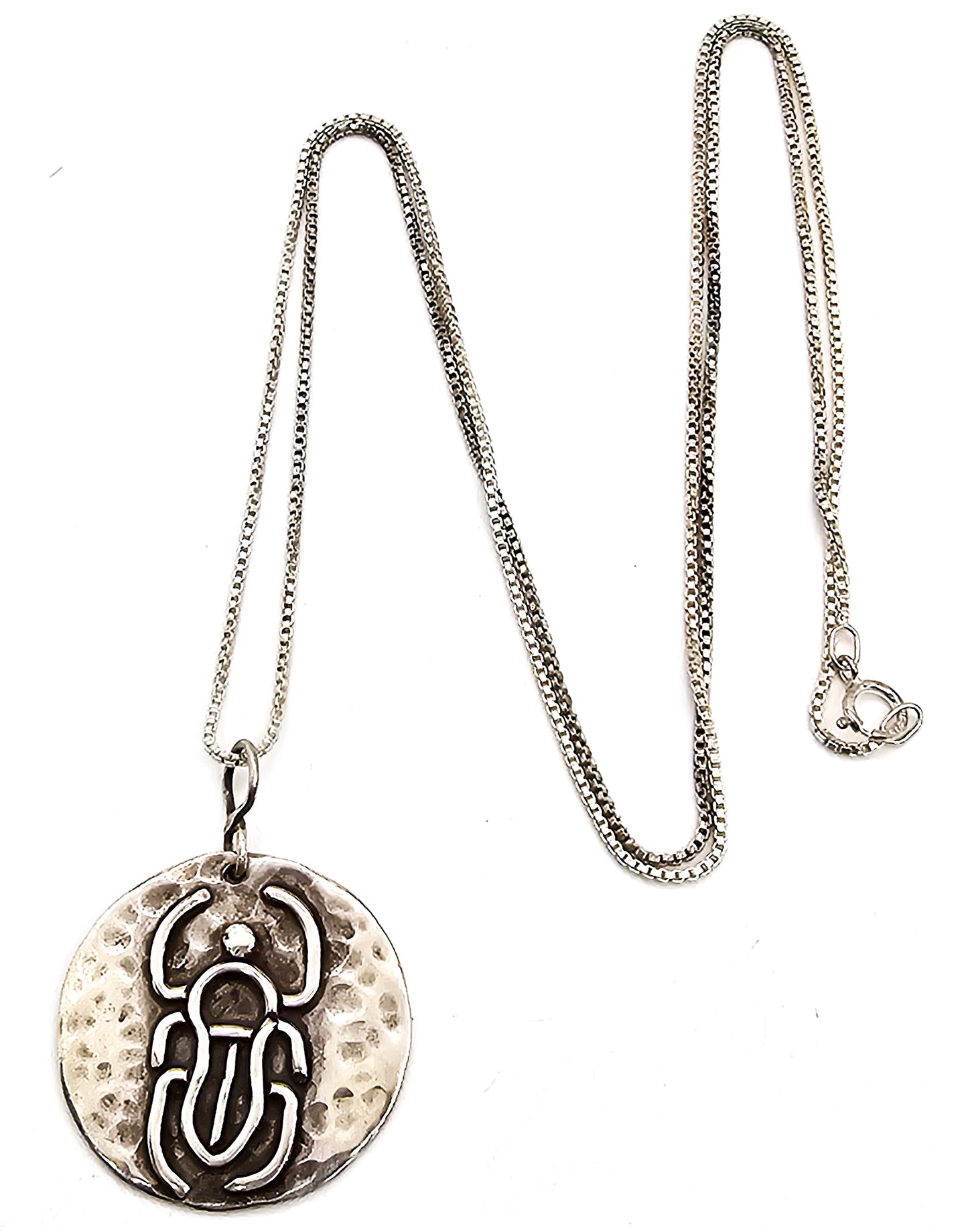 Scarab Beetle Artisan large hammered sterling silver medallion necklace